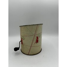 Vintage Flour Sifter Hand Crank Tin Painted Floral Farmhouse Kitchen Baking 5 Cp