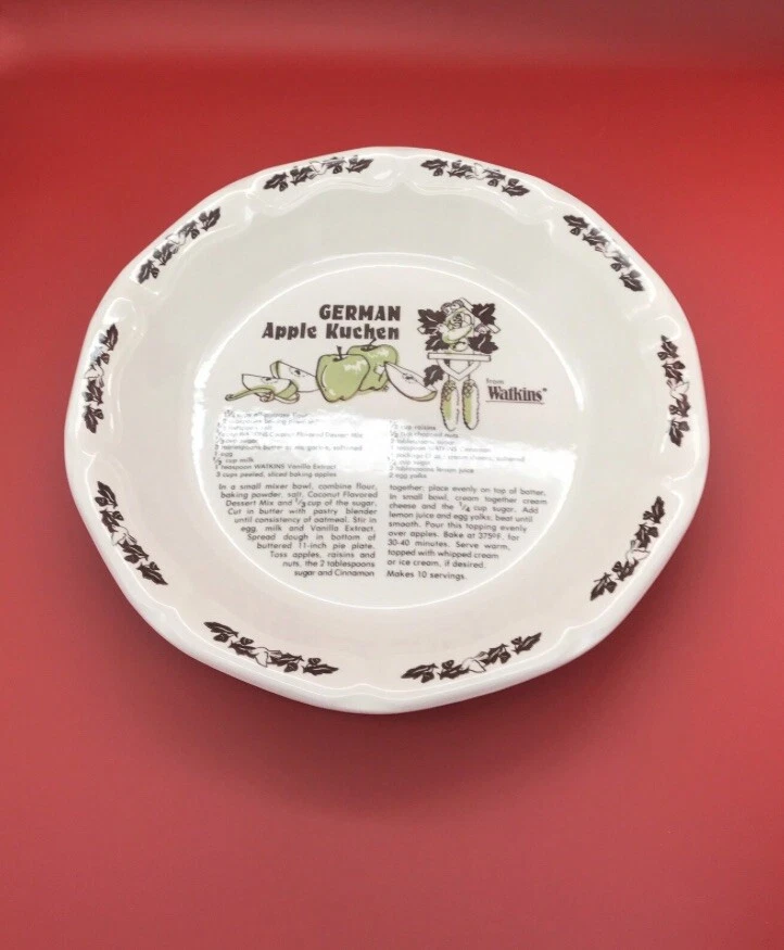 Watkins German Ceramic Apple Kuchen Pie Dish Tray Pan Plate Platter Recipe