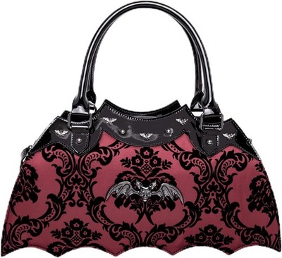 Authentic Rock Rebel Damask Bat Handbag Purse Black and Red NEW