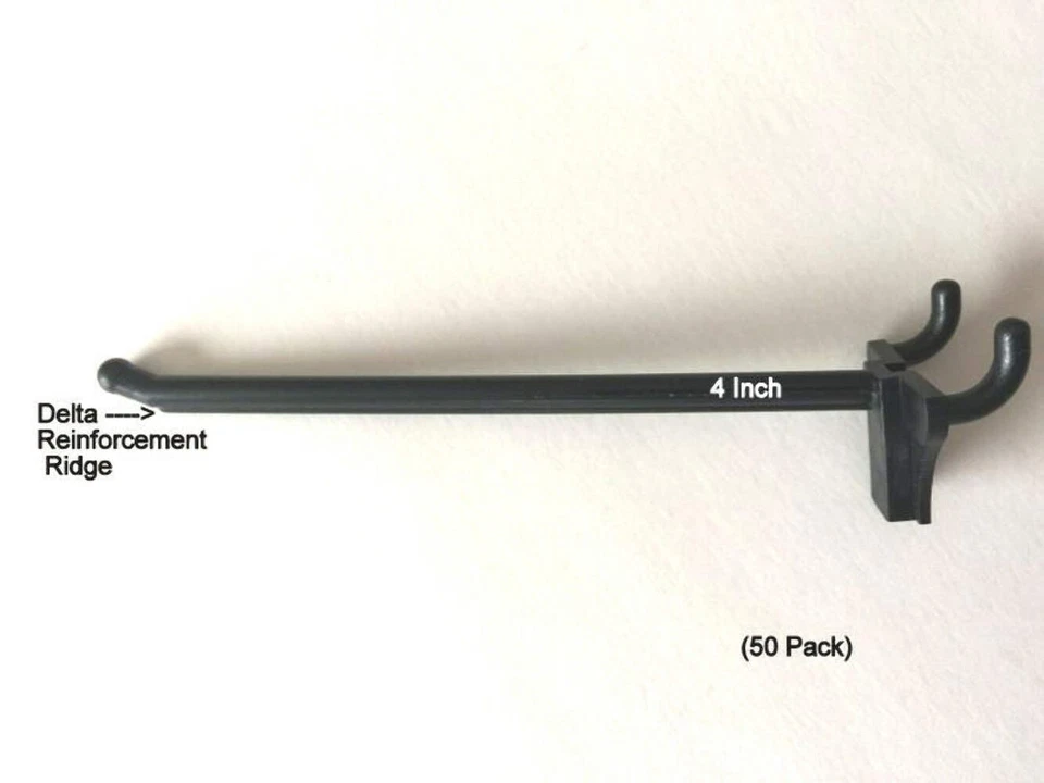 (PAQUETE DE 50) Ganchos de clavija de plástico negro de 4 pulgadas para tablero de clavijas de 1/8'" y 1/4" (hecho en EE. UU.) Foto 3 de 4