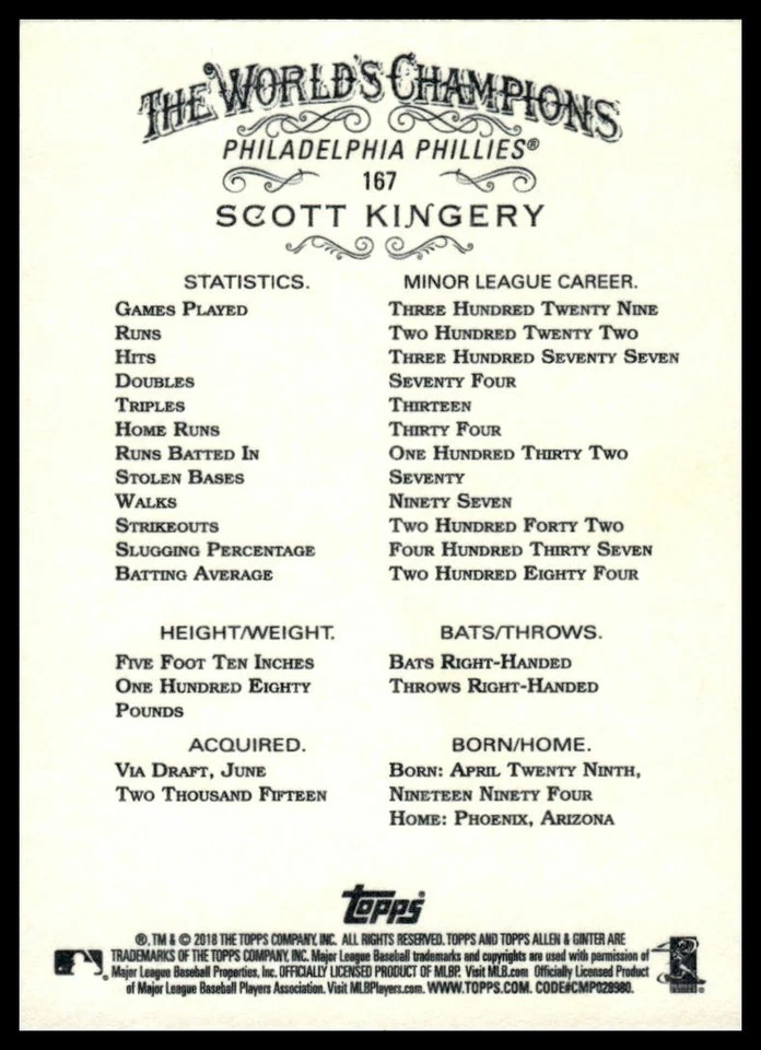 2018 Topps Allen & Ginter X #167 Scott Kingery - Image 2 of 2