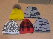 Lot Of 5 Infant Baby Boy Newborn Beanies Hats Caps Various Sizes 0-6, 0-3, 3-6