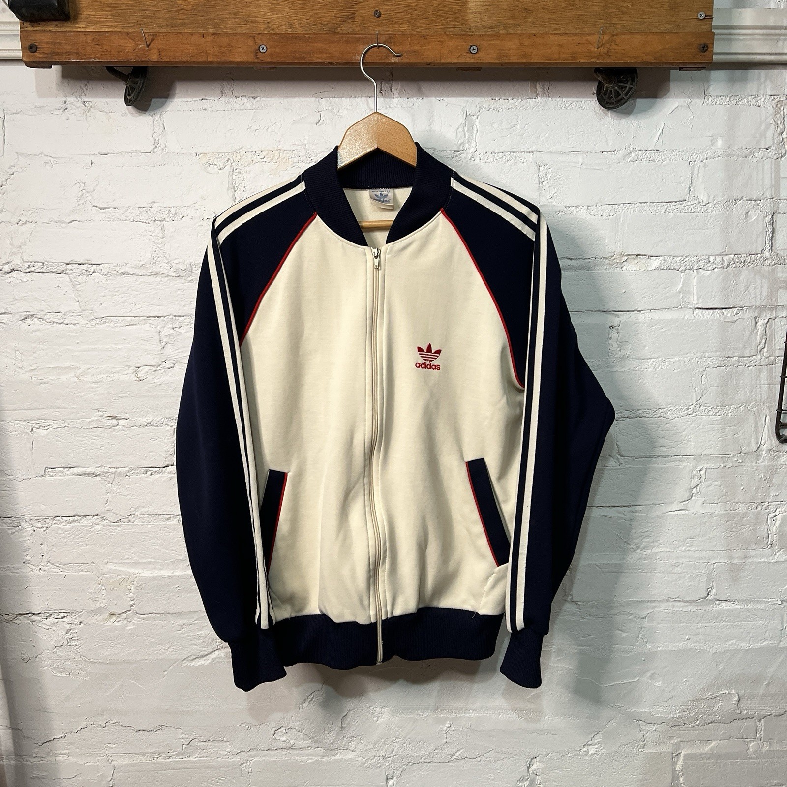 Vintage 80s Adidas Track Jacket Made In Taiwan Medium Embroidered Trefoil 21x26
