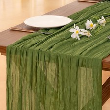 Rustic Gauze Table Runner, 10ft, For Wedding Party, Olive Green