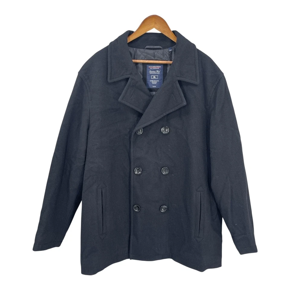 Abrigo Roundtree & Yorke Hombre Talla XL Negro Lana Chaquetón Doble Pecho Chaqueta Nuevo con Etiquetas Foto 3 de 4