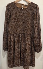 American Eagle Long Sleeve High Neck Mesh Mini Dress Smocked Animal Print Sz Xl