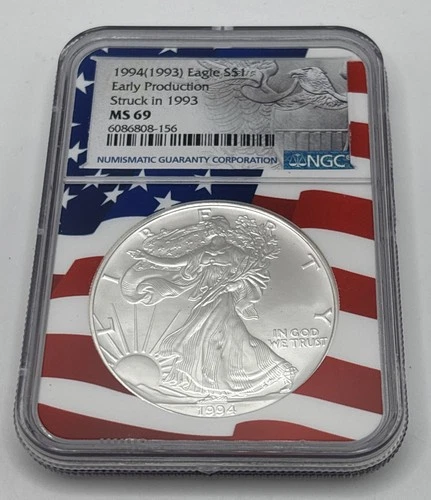1994 $1 Silver Eagle 1oz Early Production NGC Struck In 1993 MS69