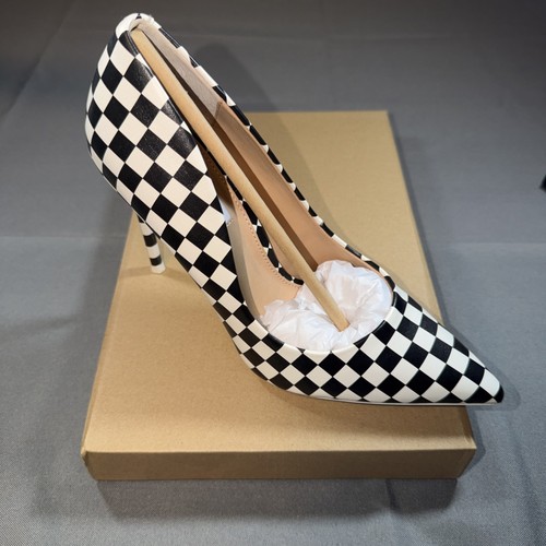 New In Box Womens STEVE MADDEN VALA Black/White Checker Heels Fast Shipping