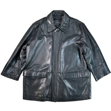 Perry Ellis Portfolio Leather Jacket Black Mens Size L Genuine Leather Outerwear