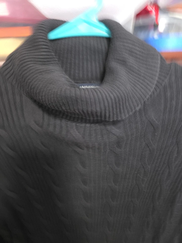 Lands End Cotton Cable Knit Turtle Neck Sweater XL Black - Image 2 of 3