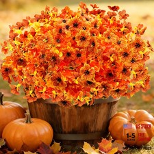 Artificial Fall Flowers for Outdoors, 10 Bundles Orange/W Flower 10pcs