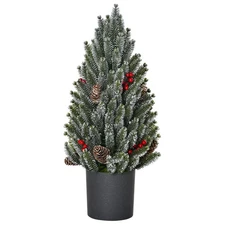 HOMCOM 18" Snow-Flocked Tabletop Mini Christmas Tree w/ Cones & Berries