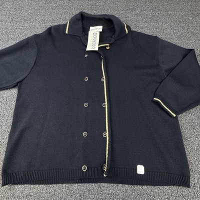 Donnkenny Sweater Womens 1X Black Cardigan Double Breasted Gold Trim Made USA