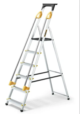 Drabest 6 Step Aluminium Household Ladder with Handrails 150kg Max Reach 3.19m