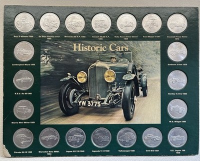 Komplettsatz 70er Jahre Shell Historische Autos Münzsammlung - in Vitrinenkarte - 011.