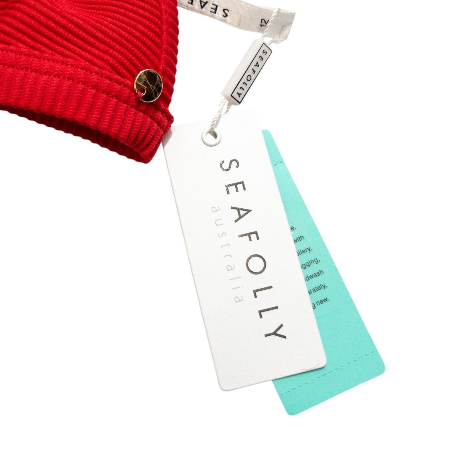 Seafolly Essentials Triangle Bikini Top Chilli Red Ribbed - Size 12 NEW thumbnail 12