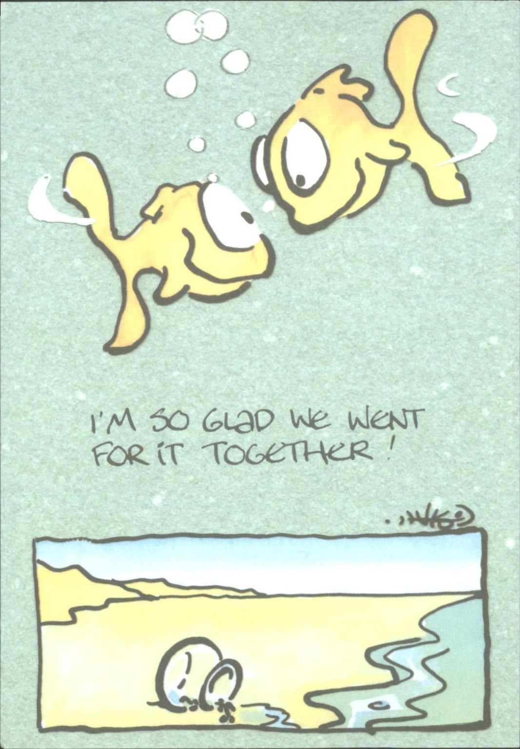 Leendert Jan Vis Cartoon Goldfish Postcard ""So Glad We Went For It Together!""