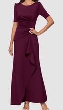 Xscape Women's Purple High-Neck Lined Stretch Ruched A-Line Dress Size 4