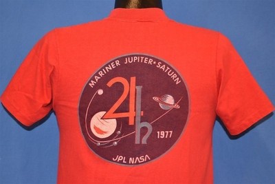 vtg 70s NASA MARINER JUPITER SATURN 77 JET PROPULSION LAB VOYAGER RED t-shirt S