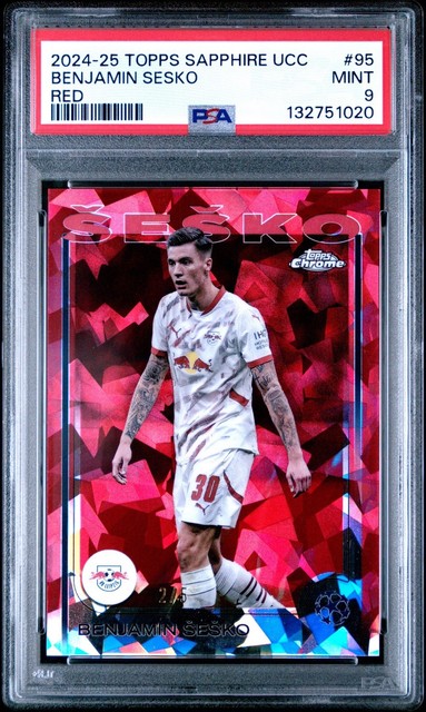 2024 Topps Chrome Sapphire UCC Benjamin Sesko Red /5 SSP Manchester United PSA 9