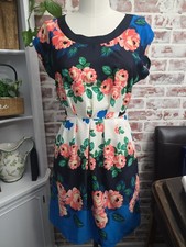 FOREVER 21 Juniors Small Floral Dress Cinched Waist Tie Pockets