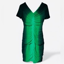 Halston Heritage Green Ruched V-neck Dress NWT $445 Medium Cocktail Party