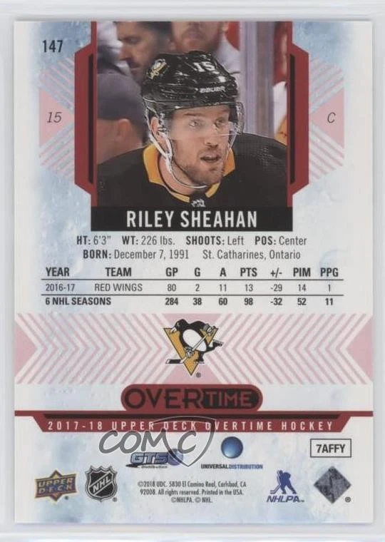 2017-18 Upper Deck Overtime Red Foil /99 Riley Sheahan #147 - Image 2 of 2