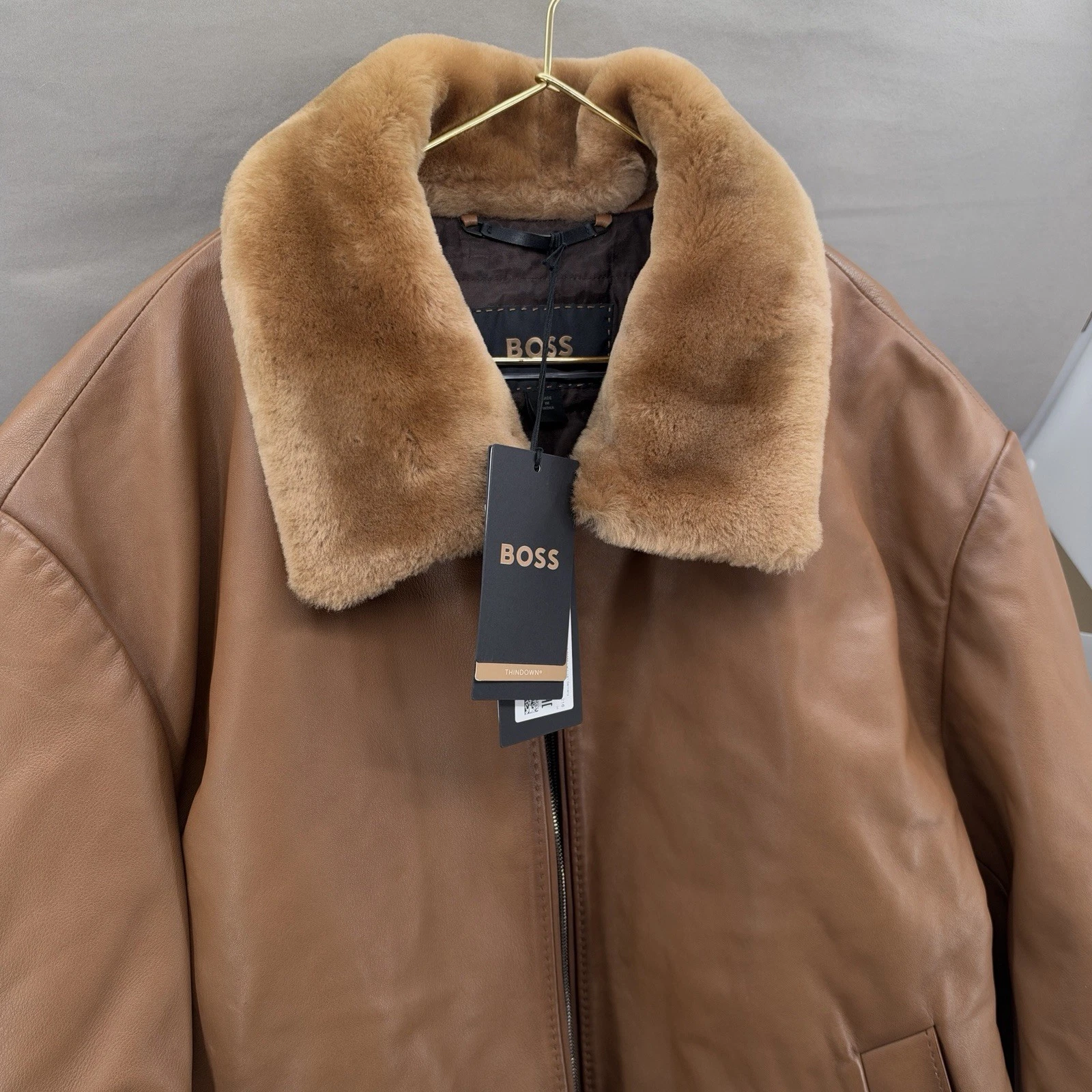 HUGO BOSS $1800 BOSS Mury Down Fill Leather Jacket 46R - BROKEN ZIPPER - NWT - product detail image 2