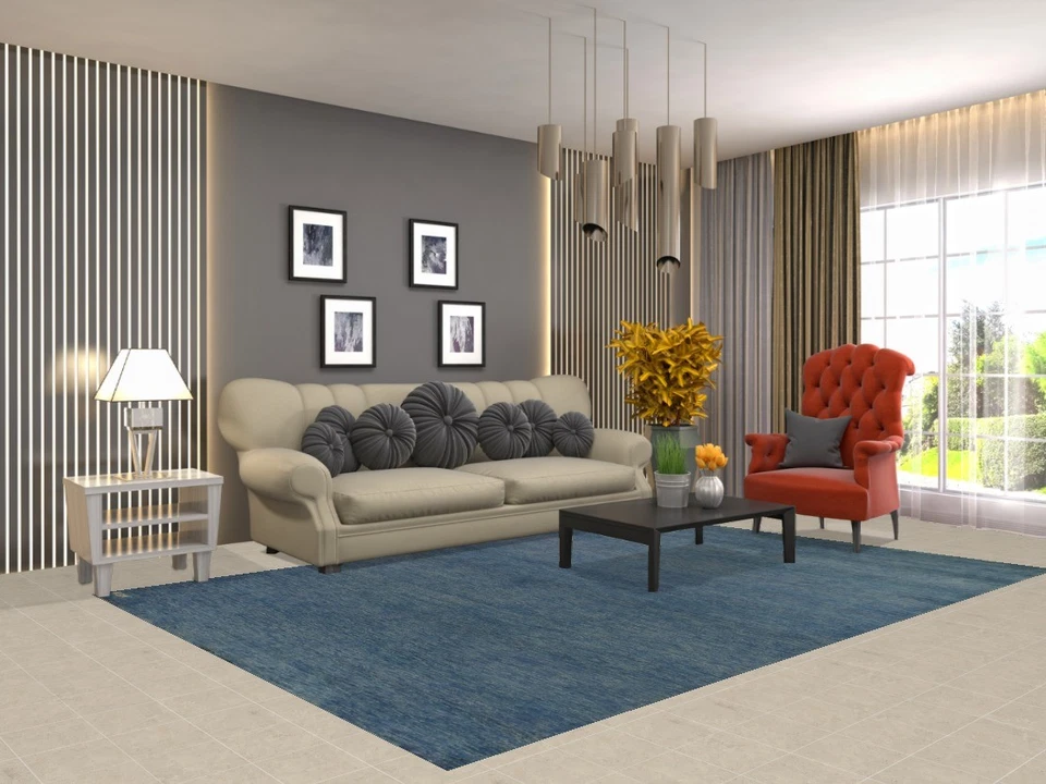 Modern Blue Oriental Area Rug 7x10 Home Decor Living Room Handmade Solid Carpet - Image 2 of 4