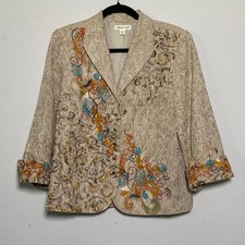 Coldwater Creek Beige Embroidered Floral Blazer Jacket Women's Size 12 Capsule