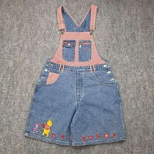 Vintage Disney Winnie The Pooh Overall Shorts Womens Small Denim Gingham 90s