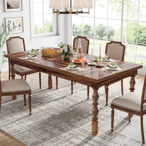 62.2'' Farmhouse Dining Table for 4-6 People, Large Wood Rectangle Kitchen Table