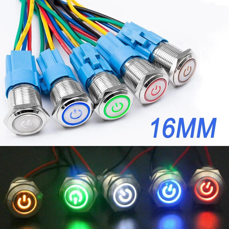 16mm 12V LED ON OFF Waterproof Stainless Steel Latching Push Button Power Switch