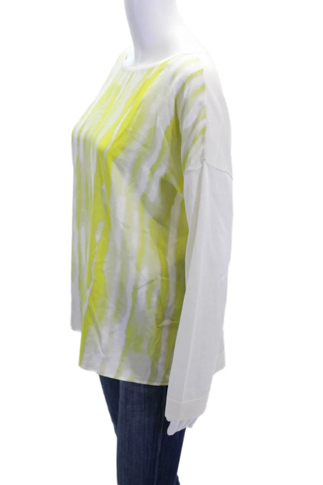 Akris женщин галстук краситель в полоску печать длинным рукавом вязаный блузка лайм зеленый размер 12 - Изображение 2 из 4