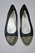 Jimmy Choo Women's Black Gold Metal Toe Flats Shoes Size 39