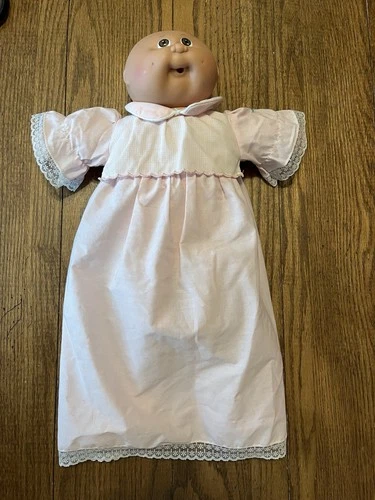 1980s 14” Preemie Cabbage Patch Kids Doll with Brown Eyes, Pink lace trim Dress