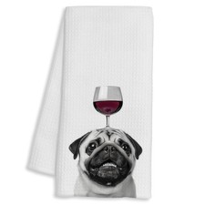 Funny Wine Pug Dog Lover Kitchen Dish Hand Towel Home Bar Decor 16x24 Inch