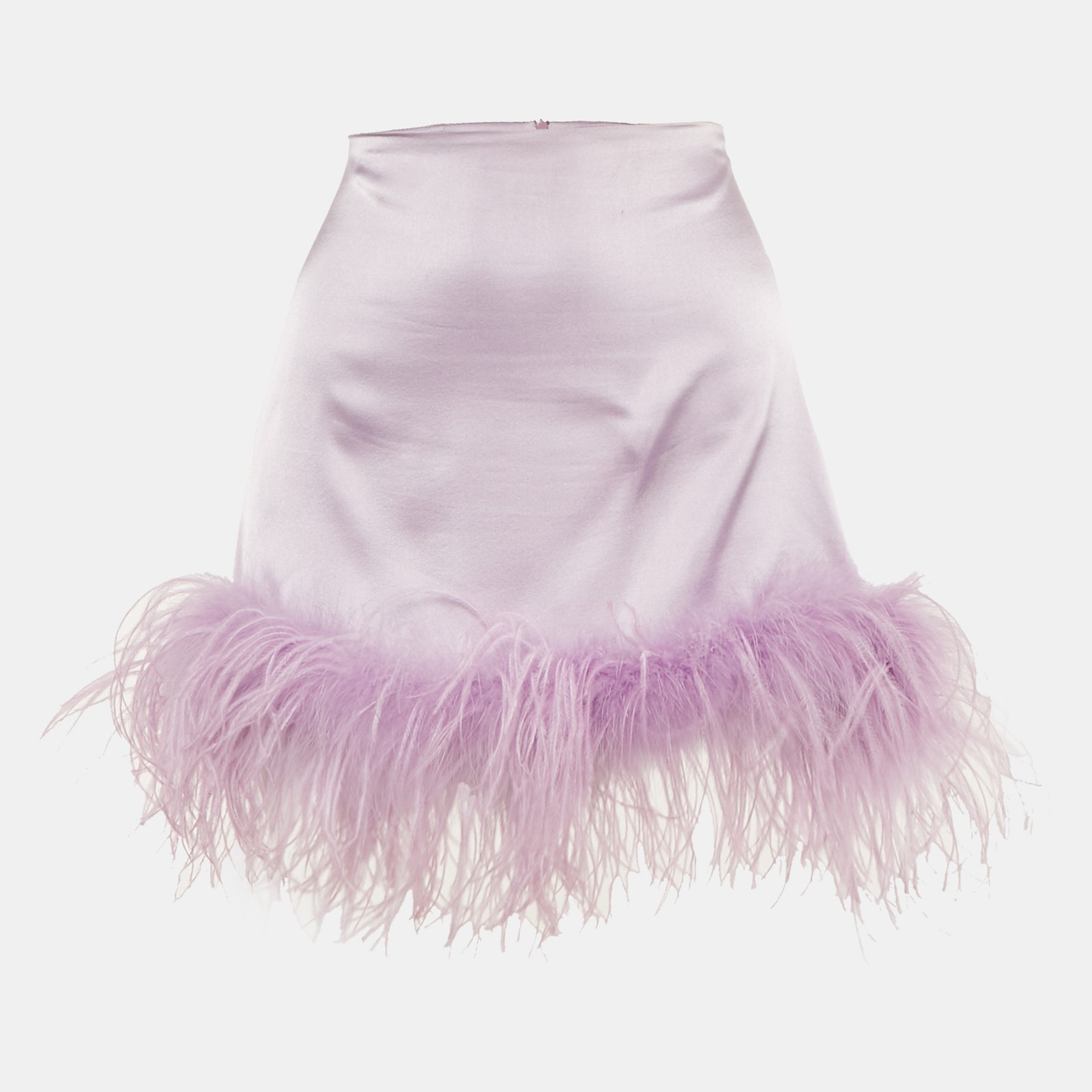 Verguenza Purple Satin Silk Mini Skirt with Feather Detail