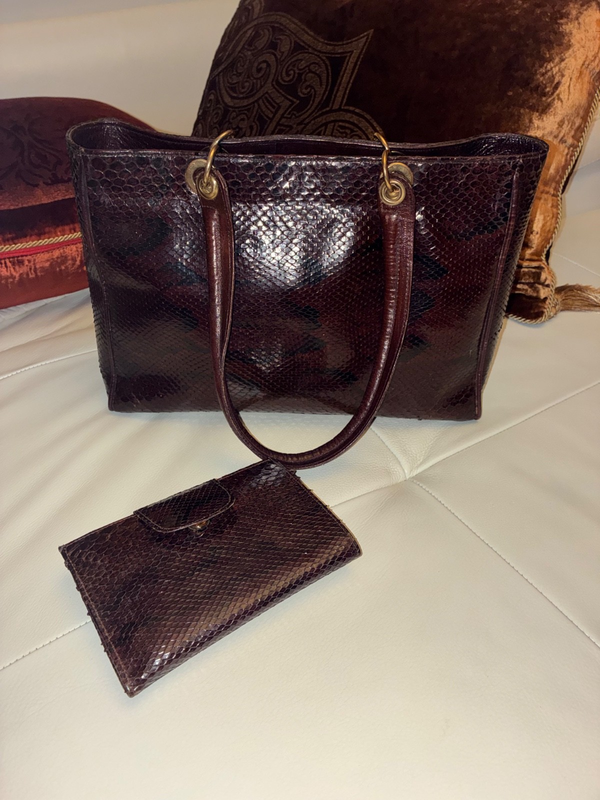 borsa vintage di vera pelle di coccodrillo anni 80 con portafoglio e tracolla