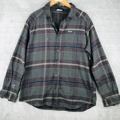Columbia Chemise Flanelle Homme L (XL FR) Bleu Violet Carreaux Coton Boutonnés - Photo 1/4