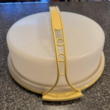 Vintage Tupperware Pie Keeper Carrier 719-2 Harvest Gold Lid & Handle 721-4 EUC