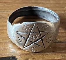 Antique Medieval Pentagram Magic White Metal Ring Pythagoras