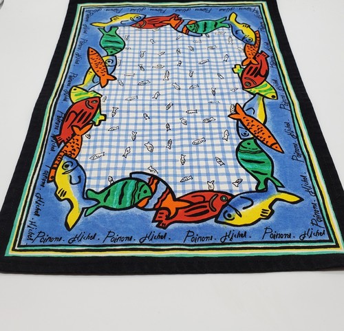 2 Placemats Bright Multicolor Cloth Whimsical Fish French Words - Picture 3 of 6