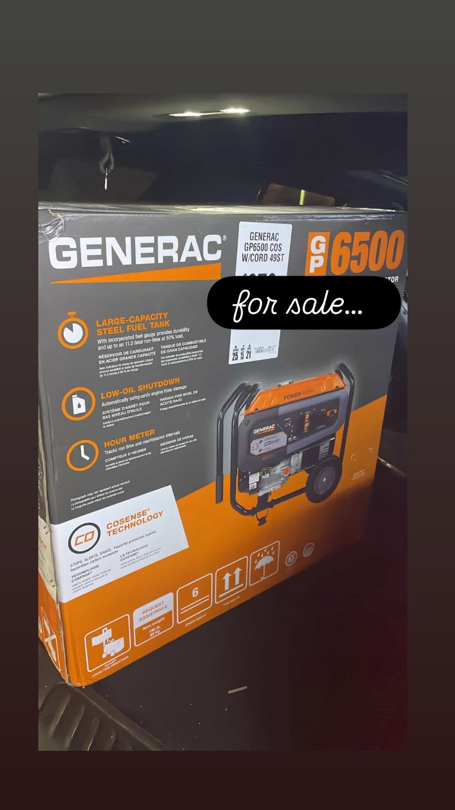 Generac GP6500E 6500 W Electric Start Portable Generator  - Orange/Black
