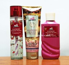 Bath Body Works RASPBERRY HOLIDAY PIE BAR Body Mist, Cream  Shower Gel Wash 3PC