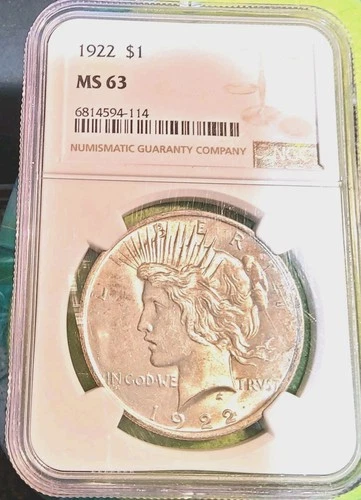 1922 -P Silver Peace Dollar. Ngc MS63.