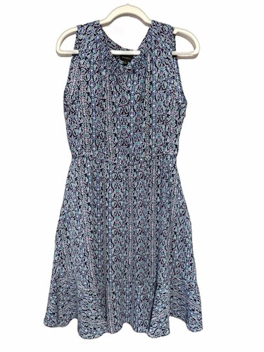 Talbots, Talbots Blue Pink Paisley Lined Sleeveless Flounce Hem Dress