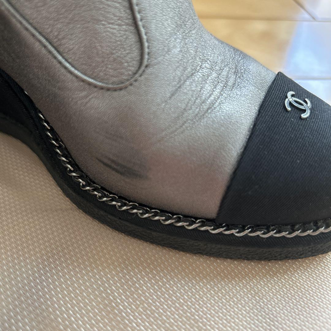 Chanel Round Toe Boots Bicolor Leather With Coco Mark Size 37 US About7 Women thumbnail 5