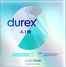 Durex Air Condoms Extra Thin, Transparent Natural Rubber Latex Condoms for Men,
