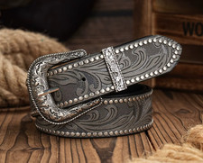 Gürtel mit Gürtelschnalle Western Belt Buckle Cowboy Line Dance Cowgirl Grau